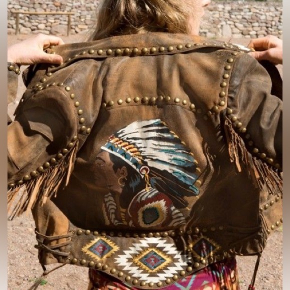 Double D Ranch fringe jacket studded embroidered induan chief design Rtl $1295 - Picture 2 of 13